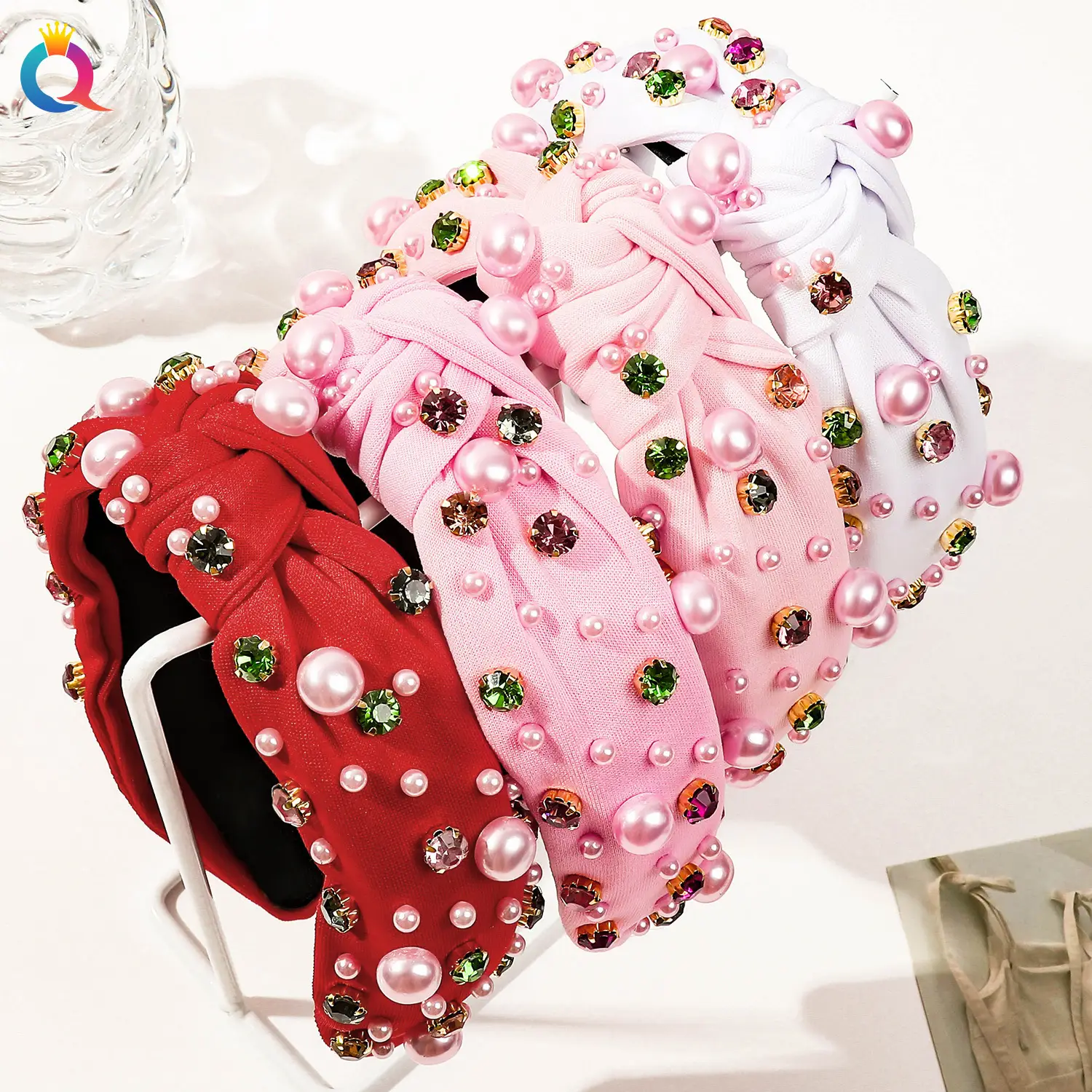 Black Rhinestone Pearl Skull Top Headband for Women — feature 21