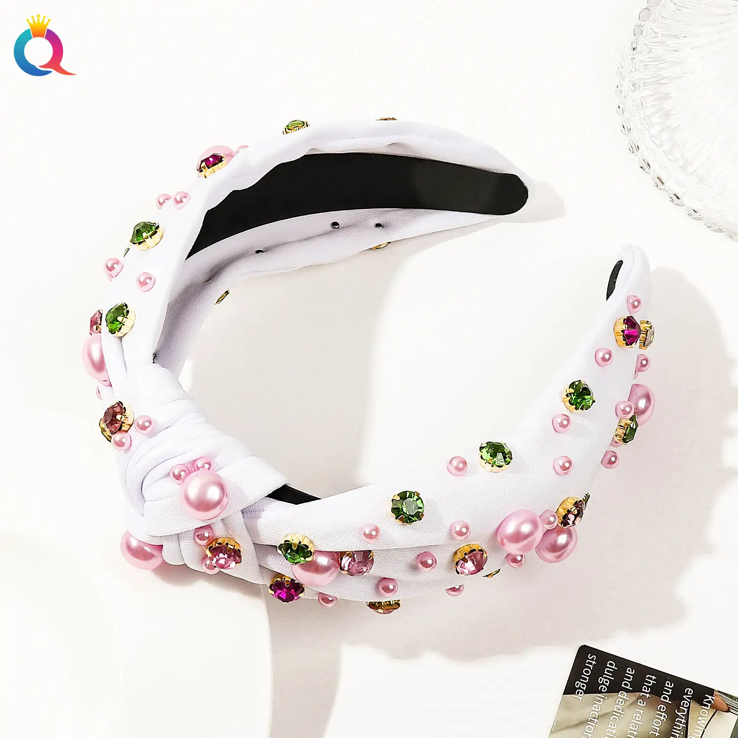 Black Rhinestone Pearl Skull Top Headband for Women — feature 28
