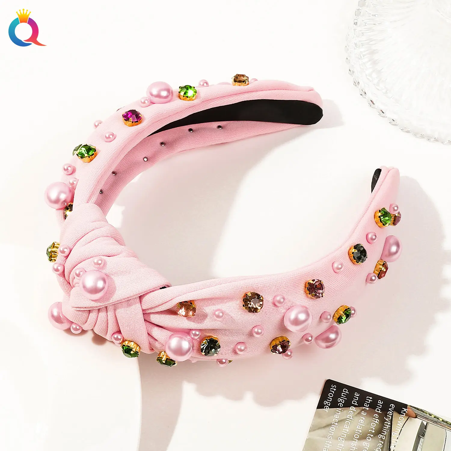 Black Rhinestone Pearl Skull Top Headband for Women - Image 2
