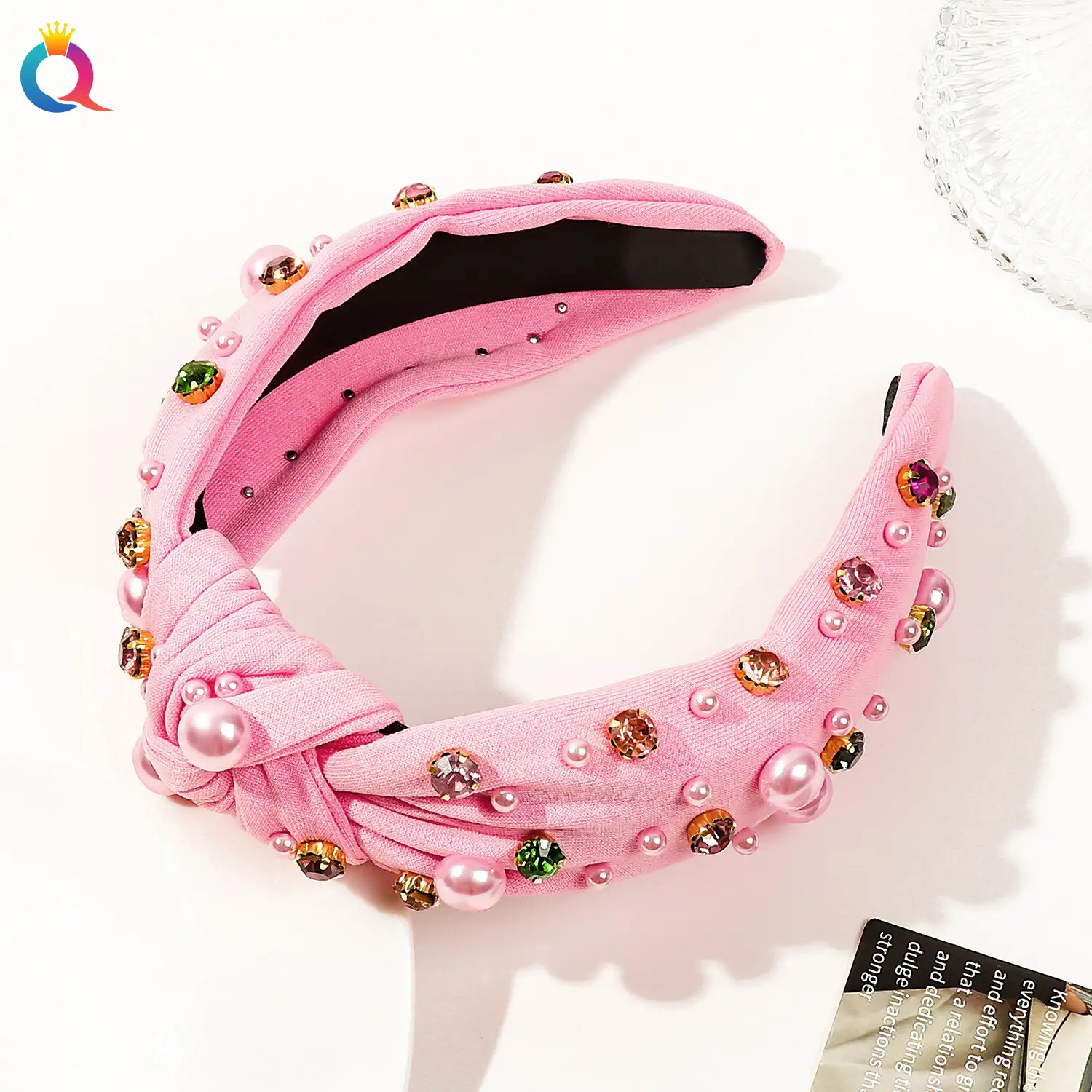 Black Rhinestone Pearl Skull Top Headband for Women - Image 3