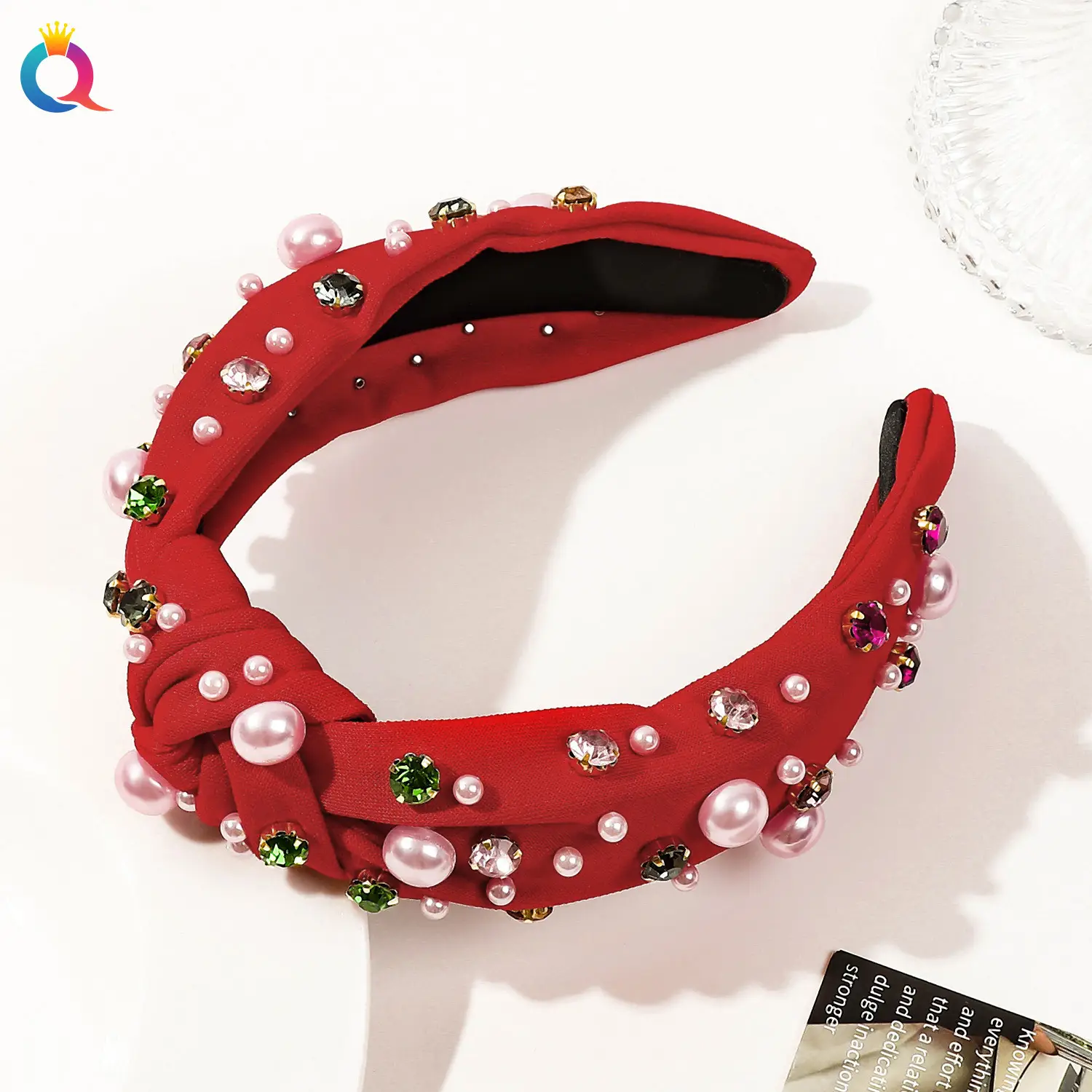 Black Rhinestone Pearl Skull Top Headband for Women - Image 4