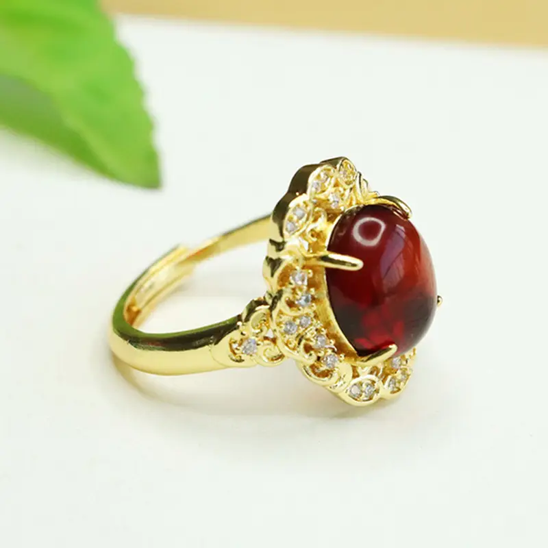 Aiyu Natural Amber Court Style Ring Blood Amber - Image 2