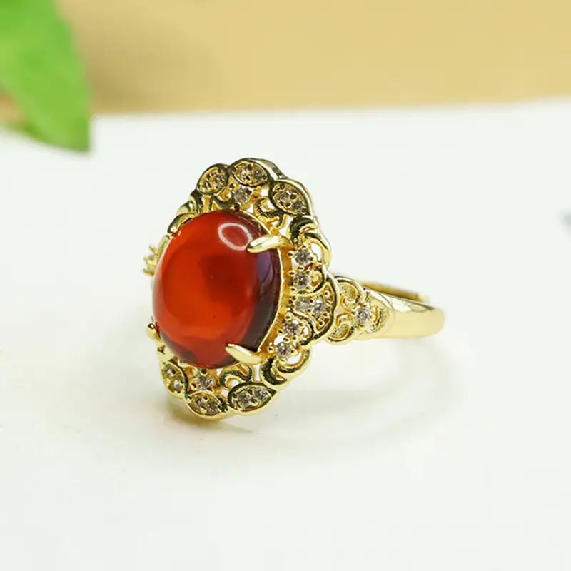 Aiyu Natural Amber Court Style Ring Blood Amber - Image 3