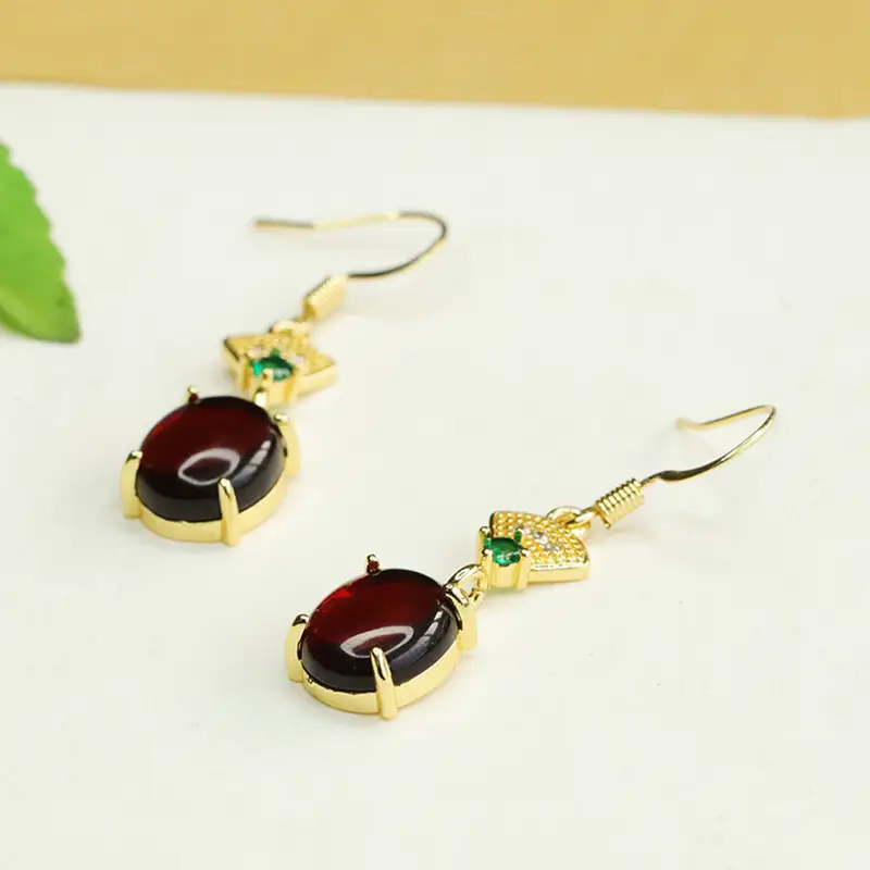 Ancient Style Blood Amber Fan Earrings for Women - Image 3