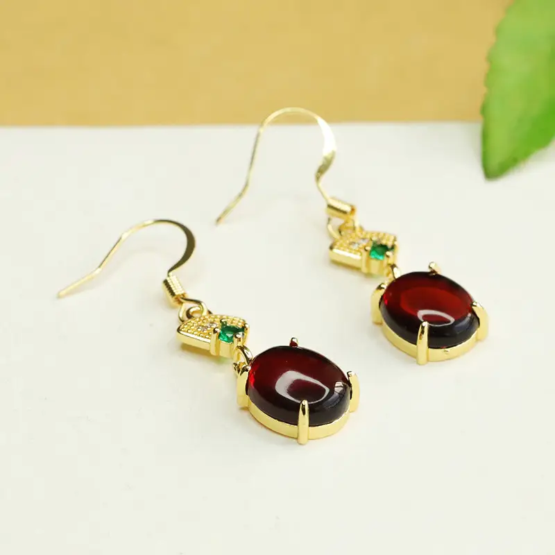 Ancient Style Blood Amber Fan Earrings for Women - Image 4