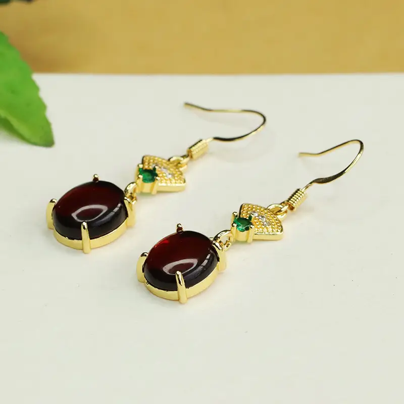 Ancient Style Blood Amber Fan Earrings for Women - Image 5