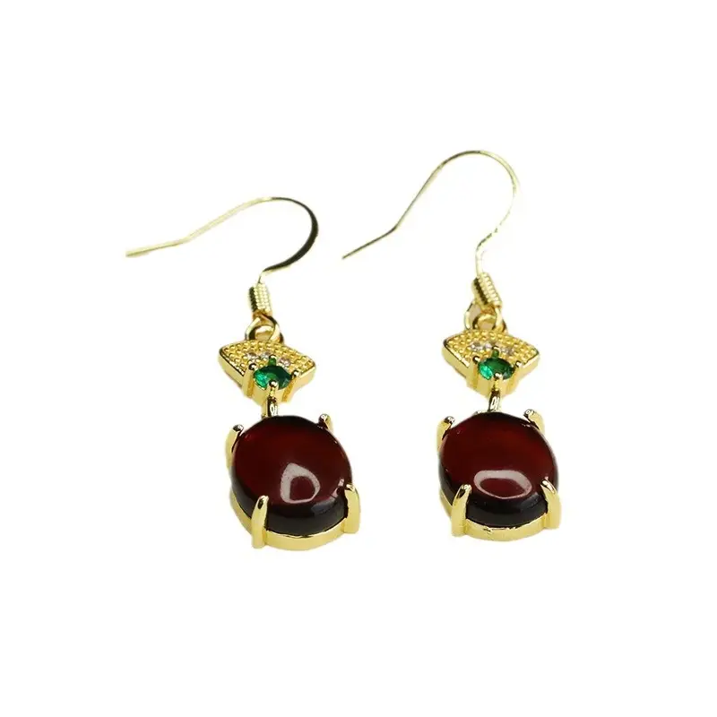 Ancient Style Blood Amber Fan Earrings for Women - Image 6