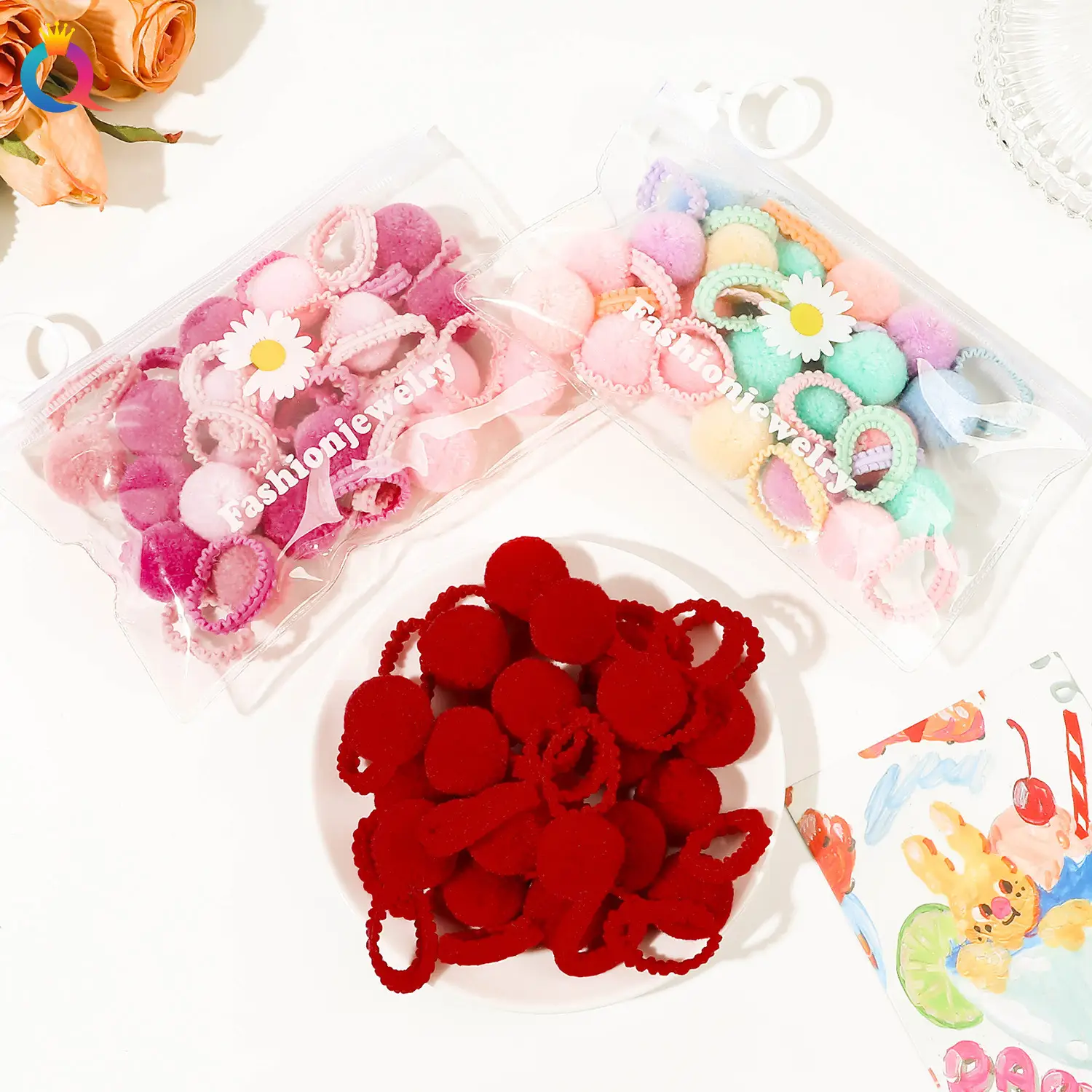 Qiyue Cross-Border Hair Balls for Girls 20pcs Small Rubber Bands — feature 20