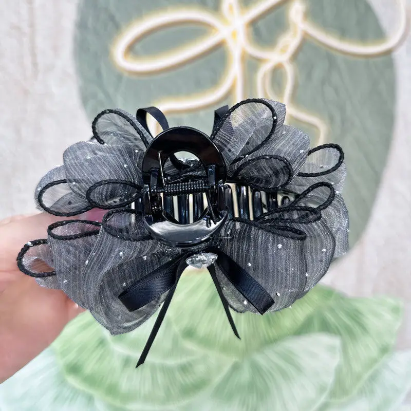 Black Sparkly Bow Hair Clip with Heart Detail — feature 5