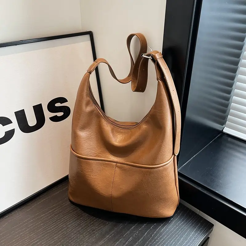 Large Capacity Soft Leather Shoulder Bag Brown 2023