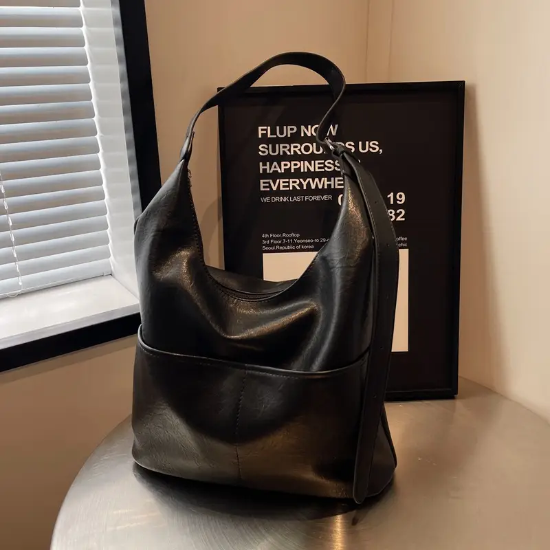 Large Capacity Soft Leather Shoulder Bag Brown 2023