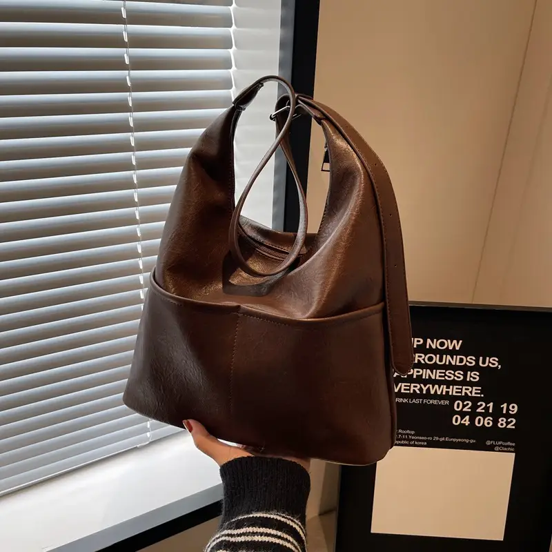 Large Capacity Soft Leather Shoulder Bag Brown 2023