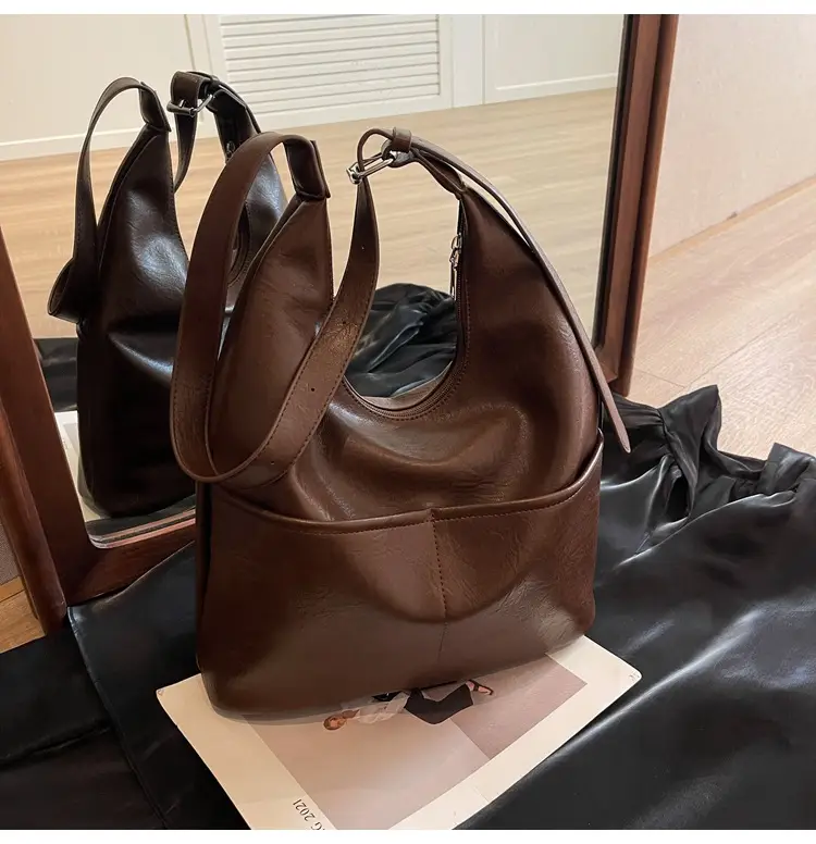 Large Capacity Soft Leather Shoulder Bag Brown 2023 — feature 14