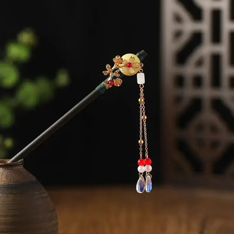 Fictional Hairpin Tassel Step Wooden Hairpin Imitation Ebony Headwear Disc Hair Han Clothes Accessories Hair-pulled Ancient Clothes Hair Women - Image 35