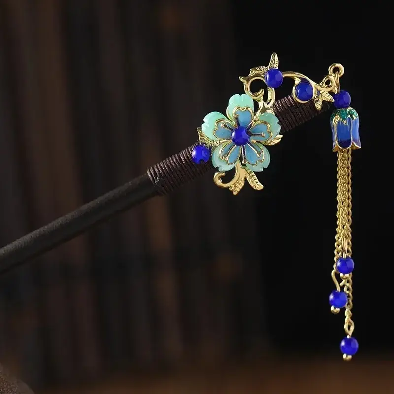 Fictional Hairpin Tassel Step Wooden Hairpin Imitation Ebony Headwear Disc Hair Han Clothes Accessories Hair-pulled Ancient Clothes Hair Women - Image 46