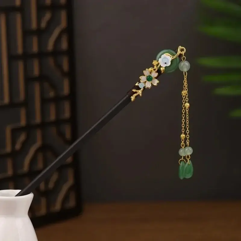 Fictional Hairpin Tassel Step Wooden Hairpin Imitation Ebony Headwear Disc Hair Han Clothes Accessories Hair-pulled Ancient Clothes Hair Women - Image 73