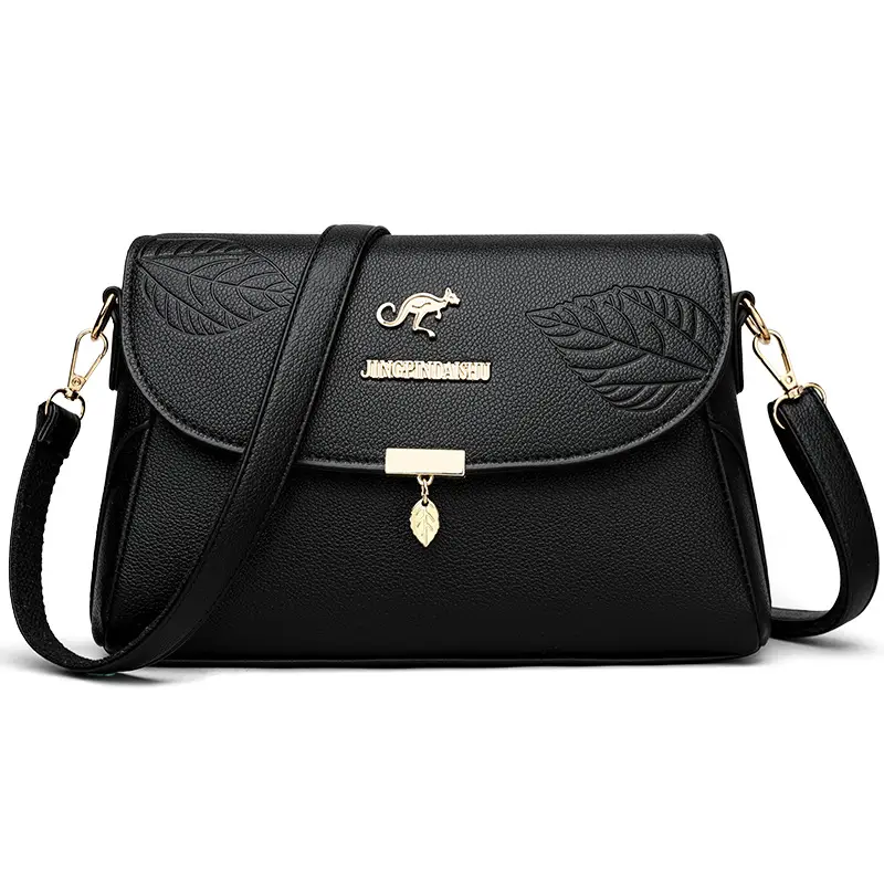 Black Embossed Leather Crossbody Bag for Women - Image 14