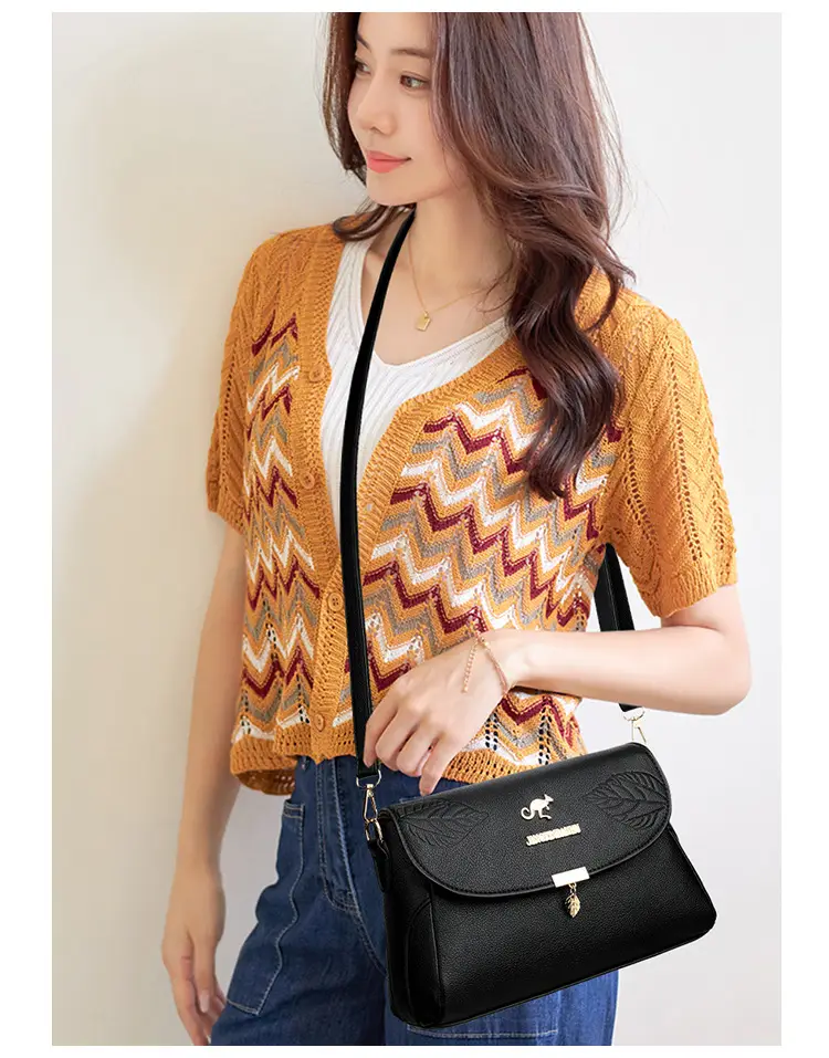 Black Embossed Leather Crossbody Bag for Women — feature 11