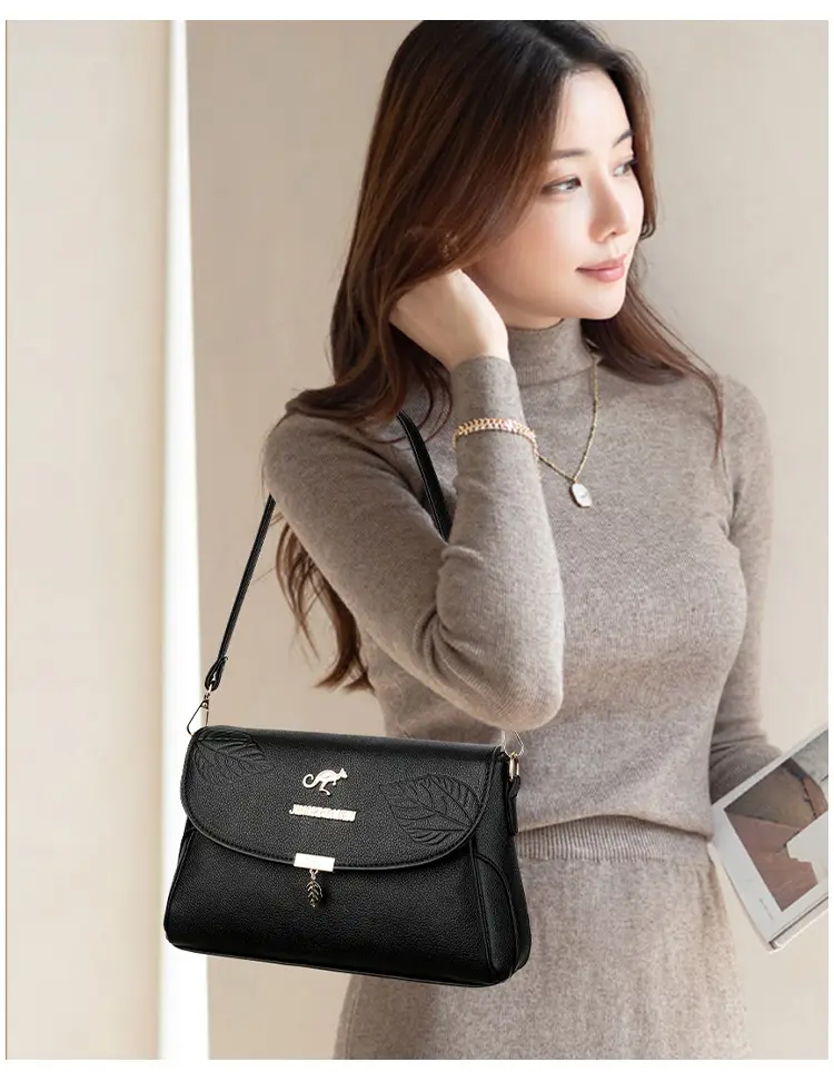 Black Embossed Leather Crossbody Bag for Women — feature 12