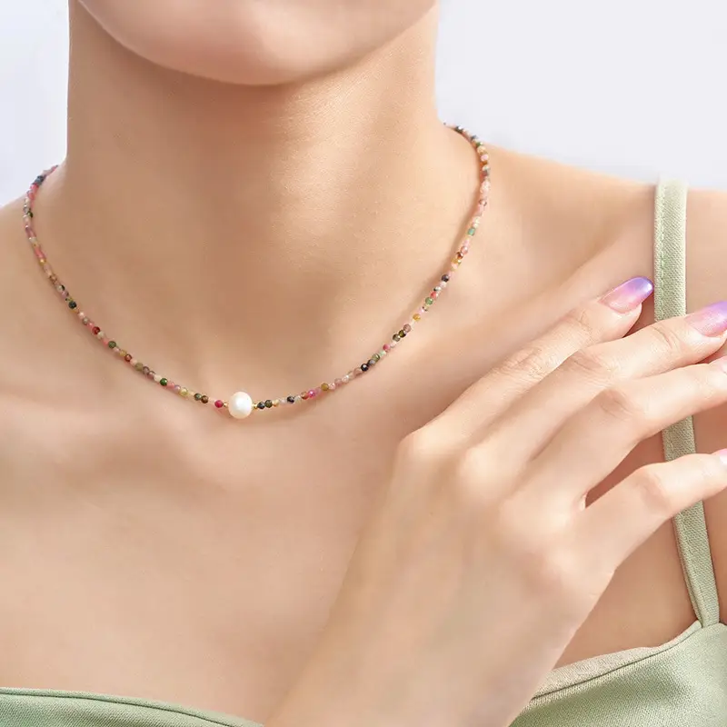 Women's Natural Pearl Tourmaline Neck Chain with Adjustable Clasp - Image 3