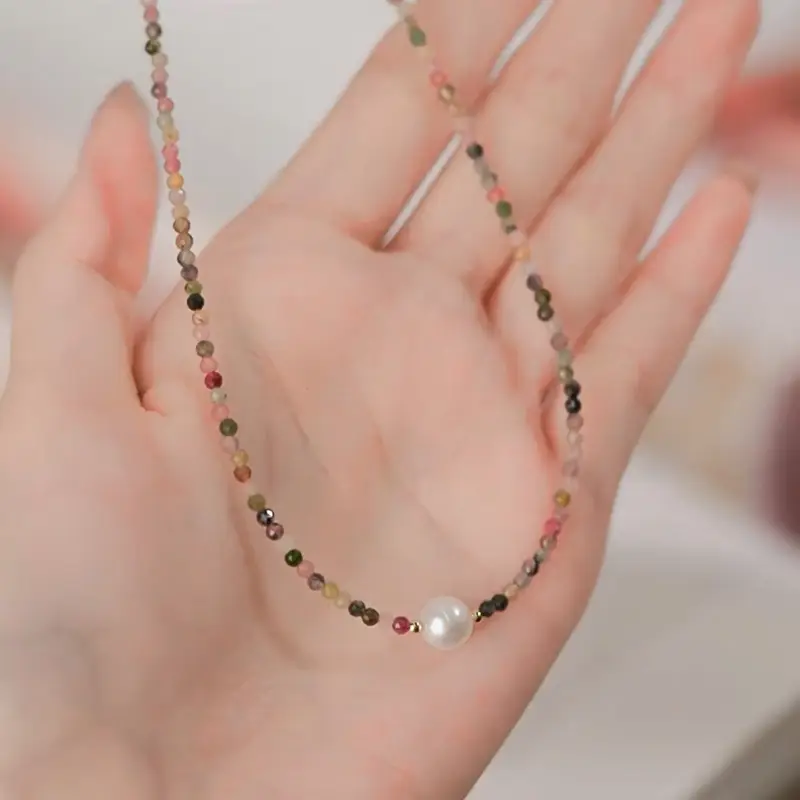 Women's Natural Pearl Tourmaline Neck Chain with Adjustable Clasp - Image 4