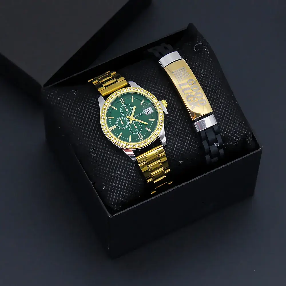Gold Plated Women's Quartz Watch with Bracelet Set - Image 4