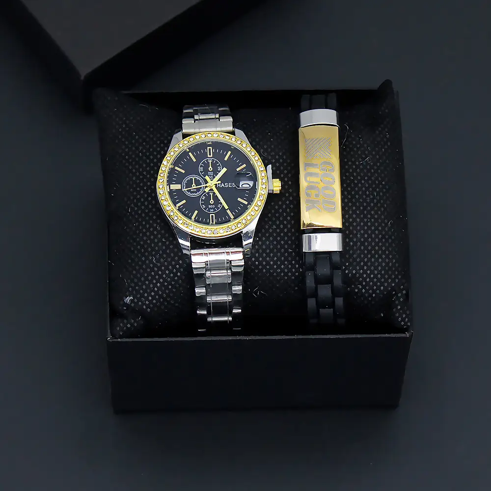 Gold Plated Women's Quartz Watch with Bracelet Set — feature 9