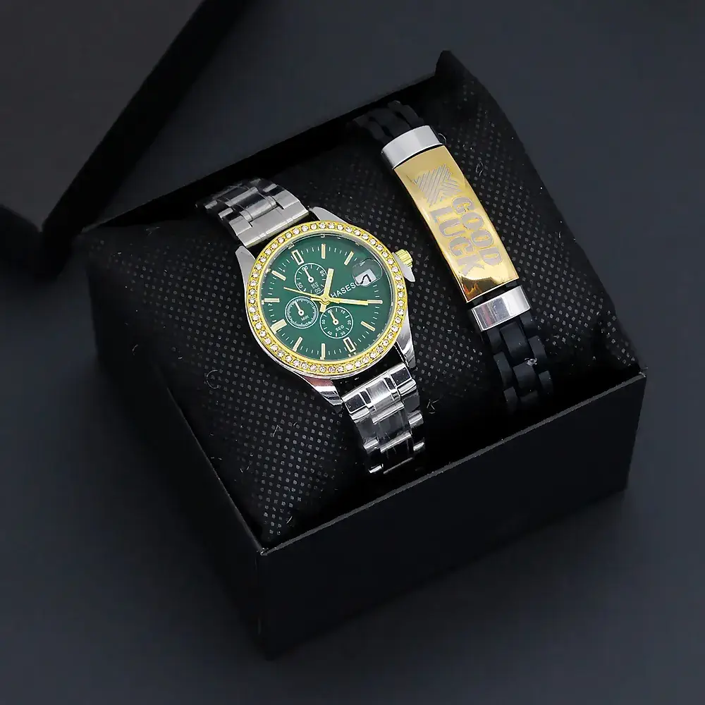 Gold Plated Women's Quartz Watch with Bracelet Set - Image 2