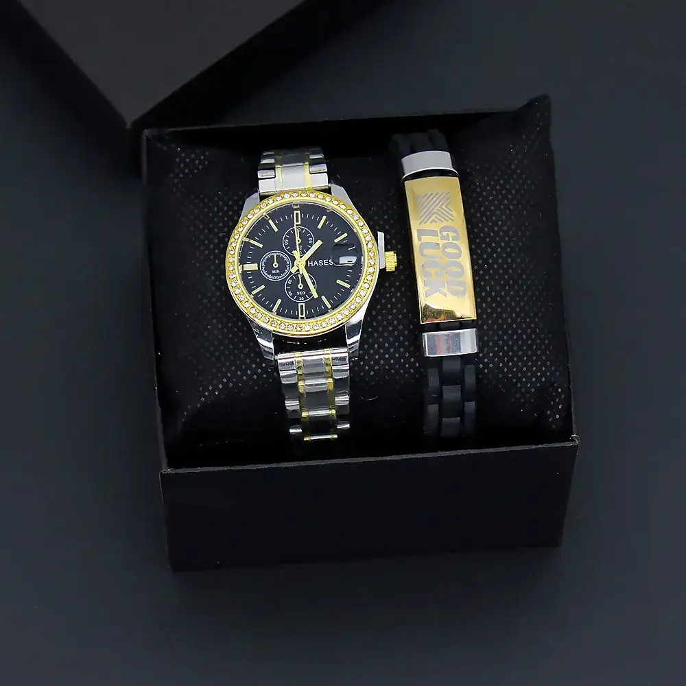 Gold Plated Women's Quartz Watch with Bracelet Set - Image 5