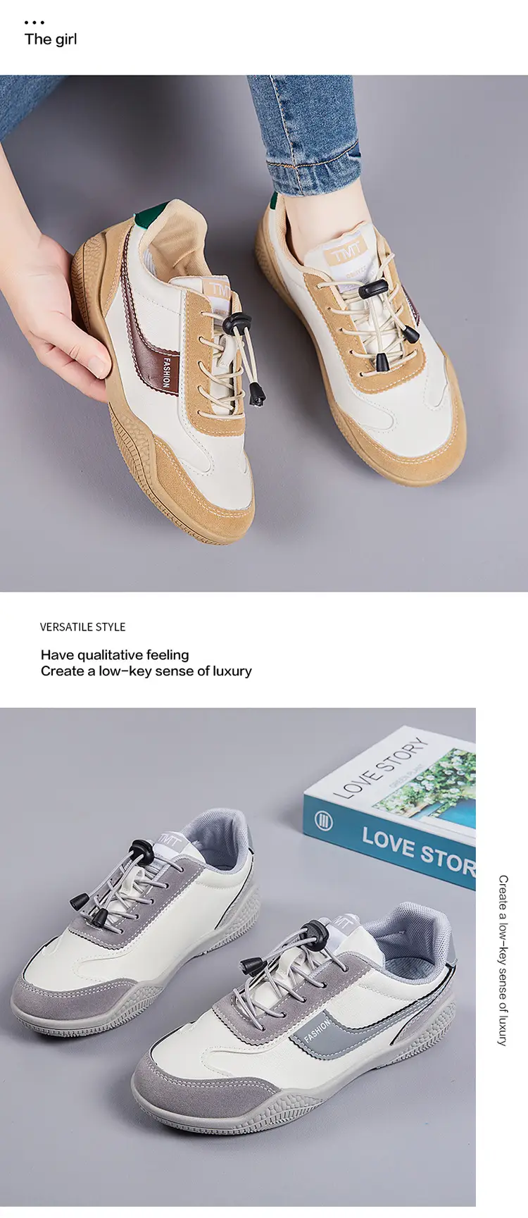 Women's 2025 Spring Sneakers White Grey Comfortable Casual — feature 17