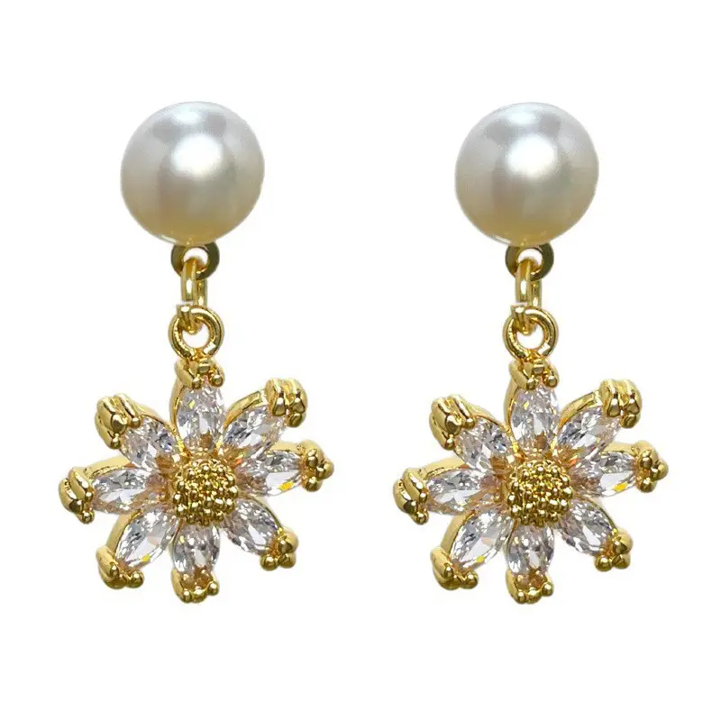Sunflower Micro-inlaid Pearl Earrings S925 Silver - Image 5