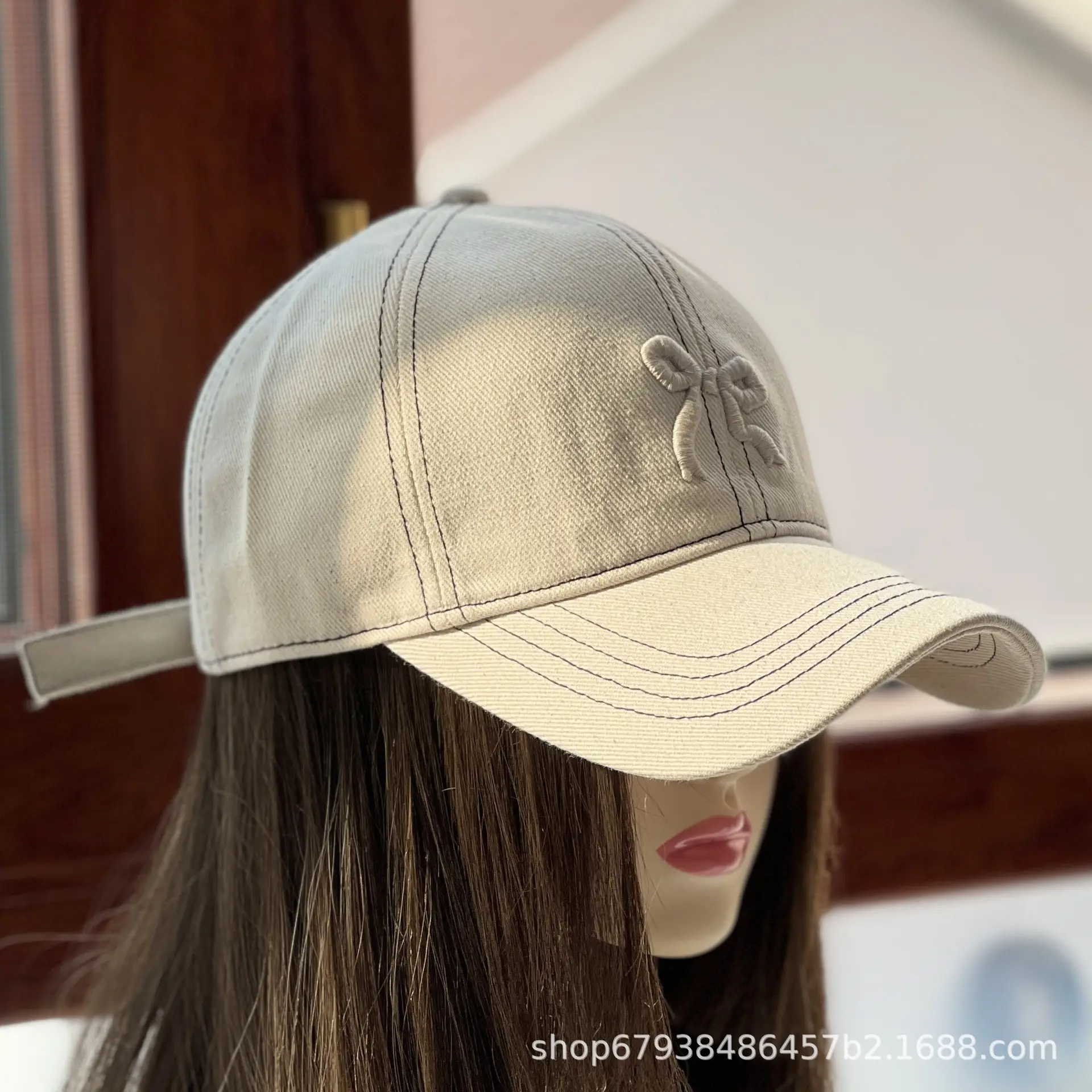 Women's Blue Bow Cap Pure Cotton Four Season Large Bristle — feature 10