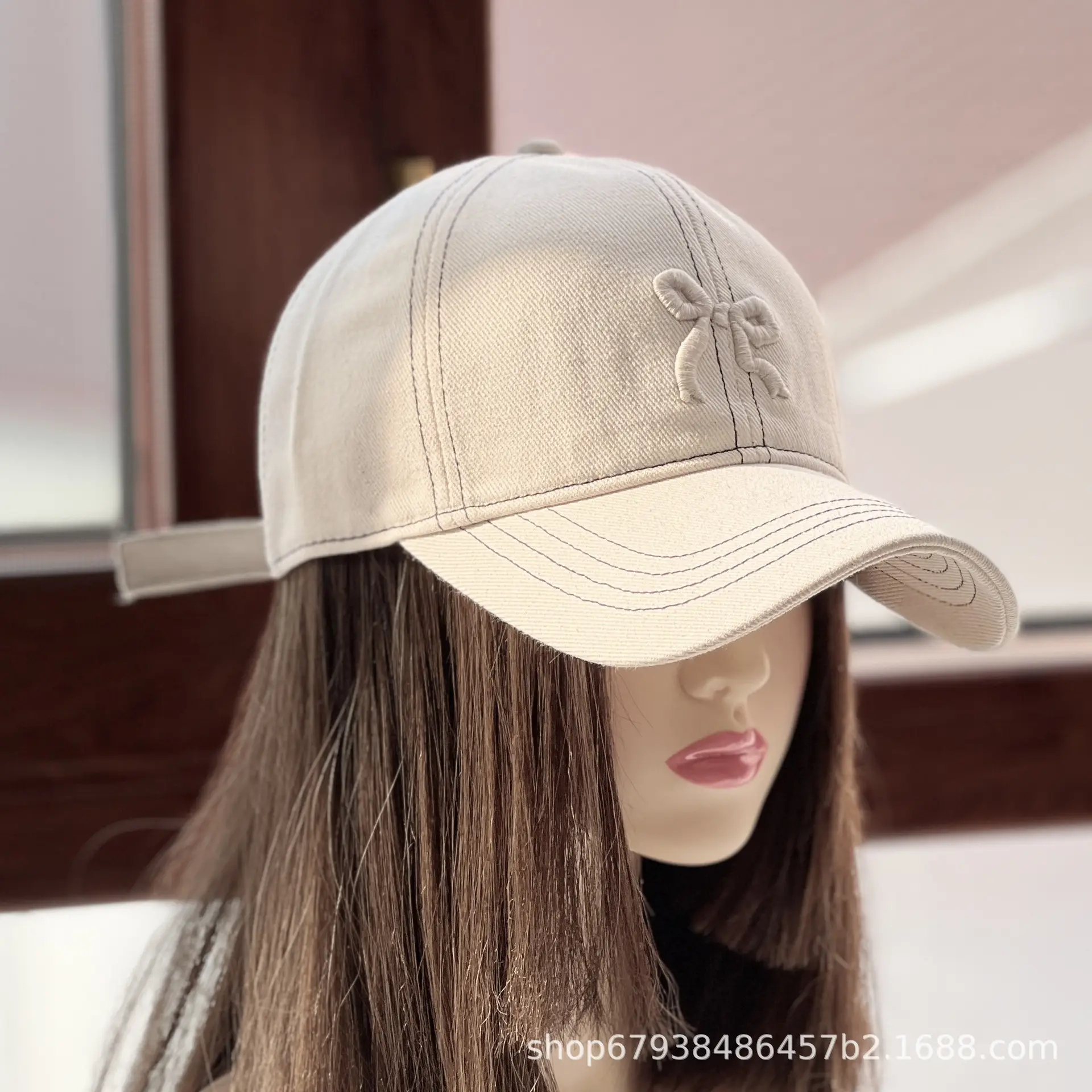 Women's Blue Bow Cap Pure Cotton Four Season Large Bristle — feature 11