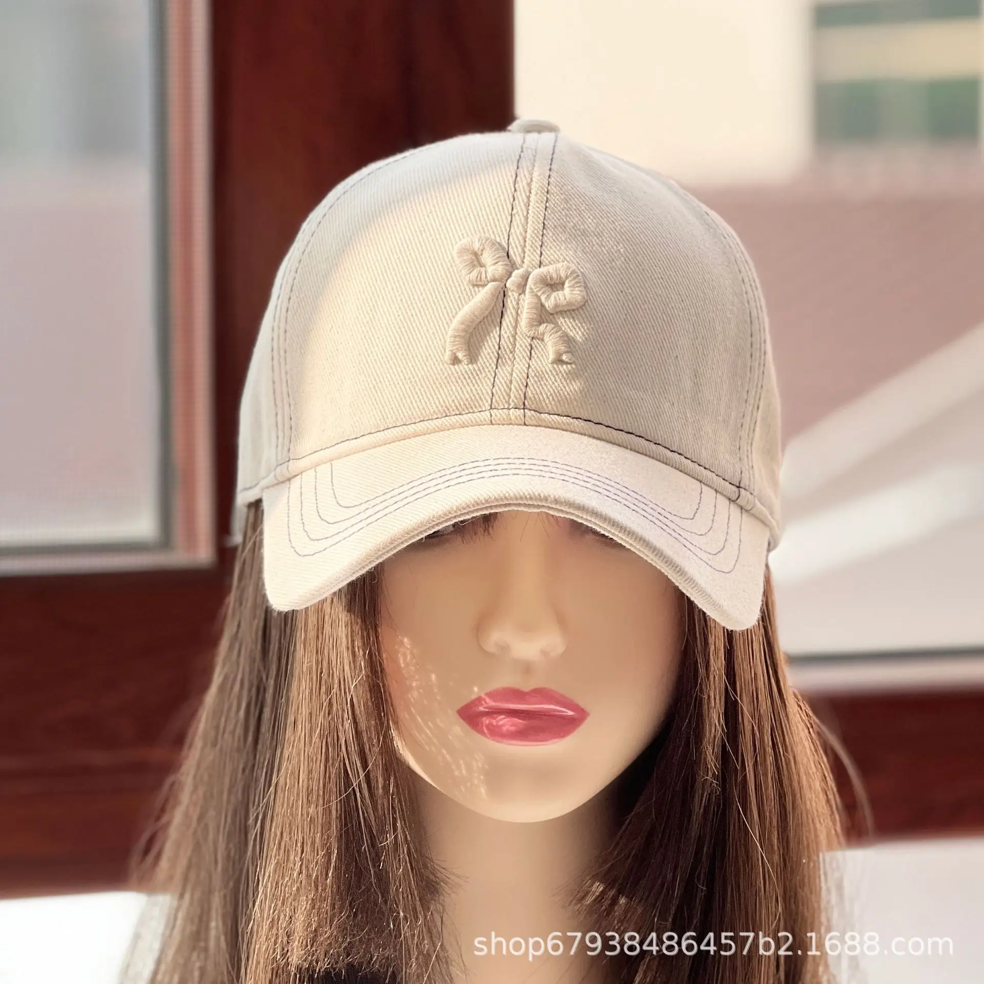 Women's Blue Bow Cap Pure Cotton Four Season Large Bristle — feature 12