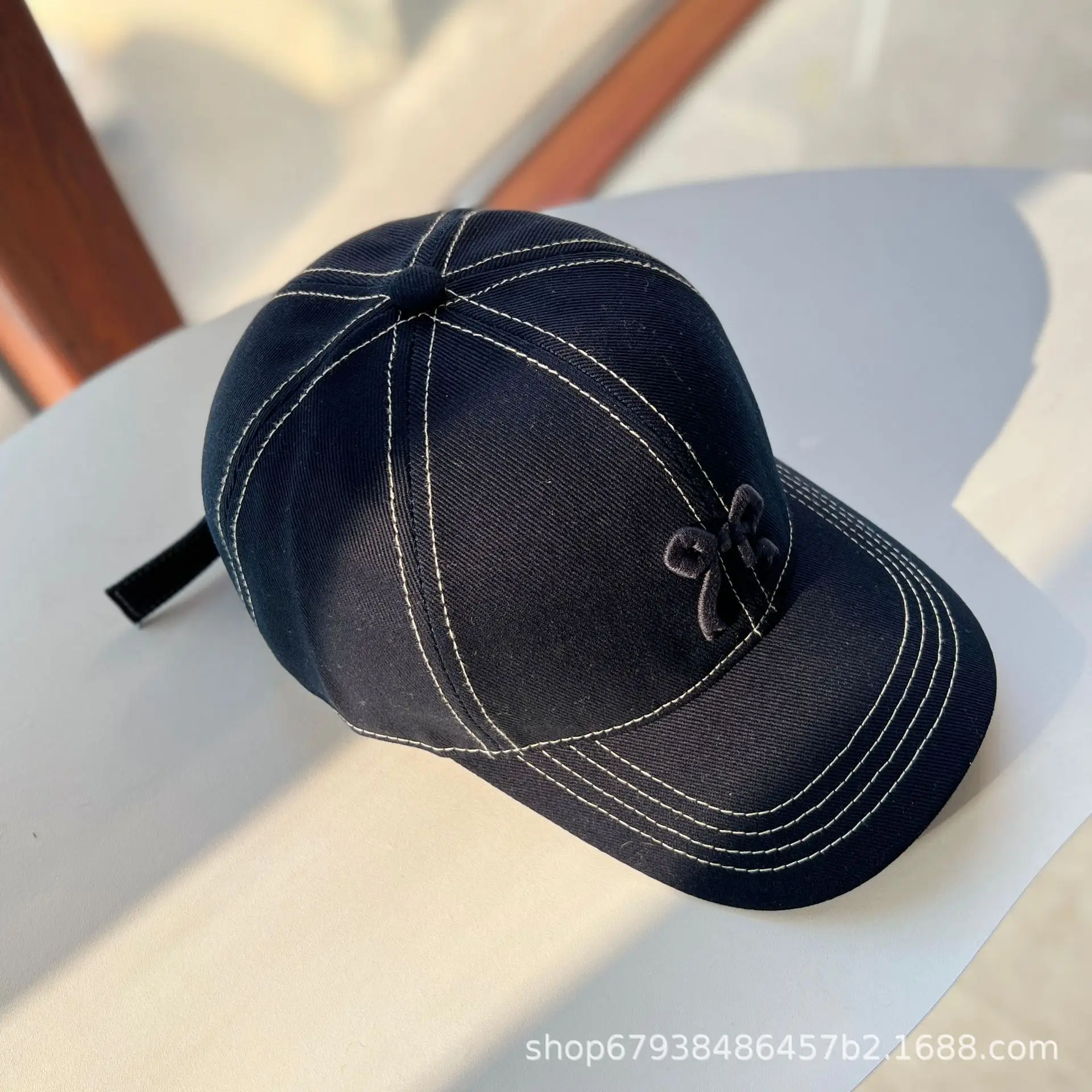 Women's Blue Bow Cap Pure Cotton Four Season Large Bristle — feature 13
