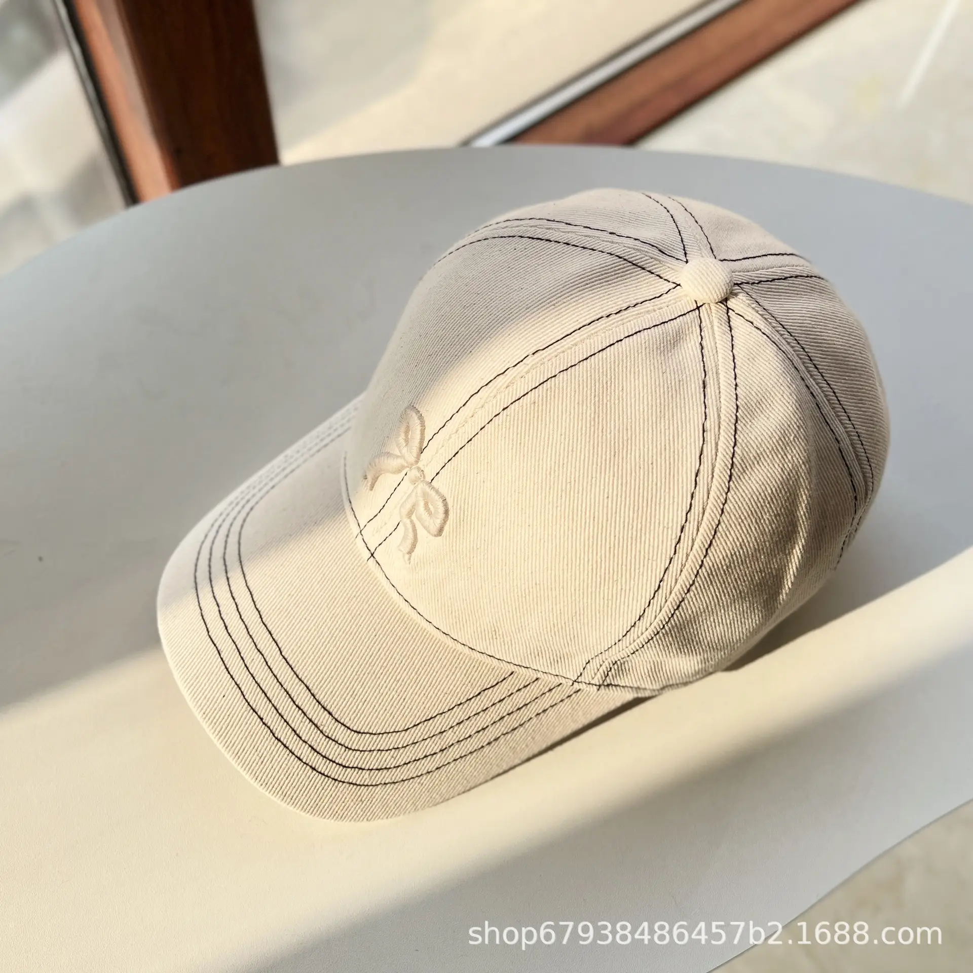 Women's Blue Bow Cap Pure Cotton Four Season Large Bristle — feature 15