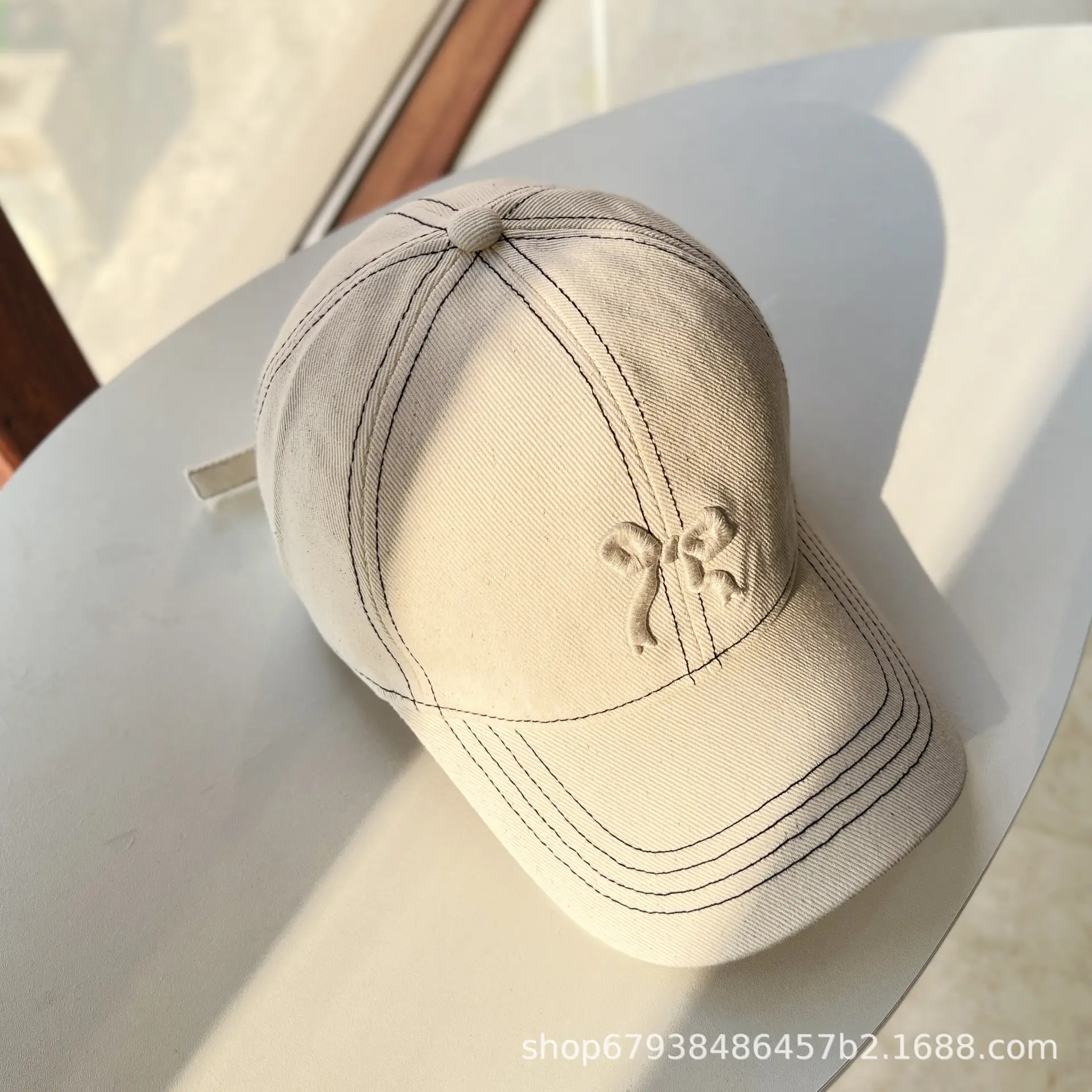Women's Blue Bow Cap Pure Cotton Four Season Large Bristle — feature 16