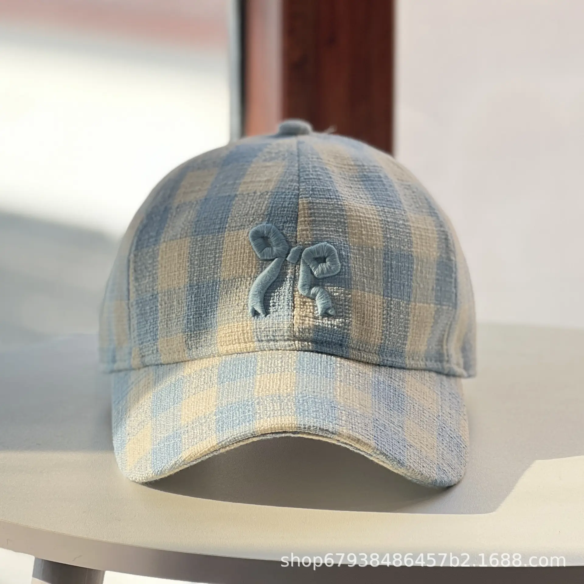 Women's Blue Bow Cap Pure Cotton Four Season Large Bristle — feature 19