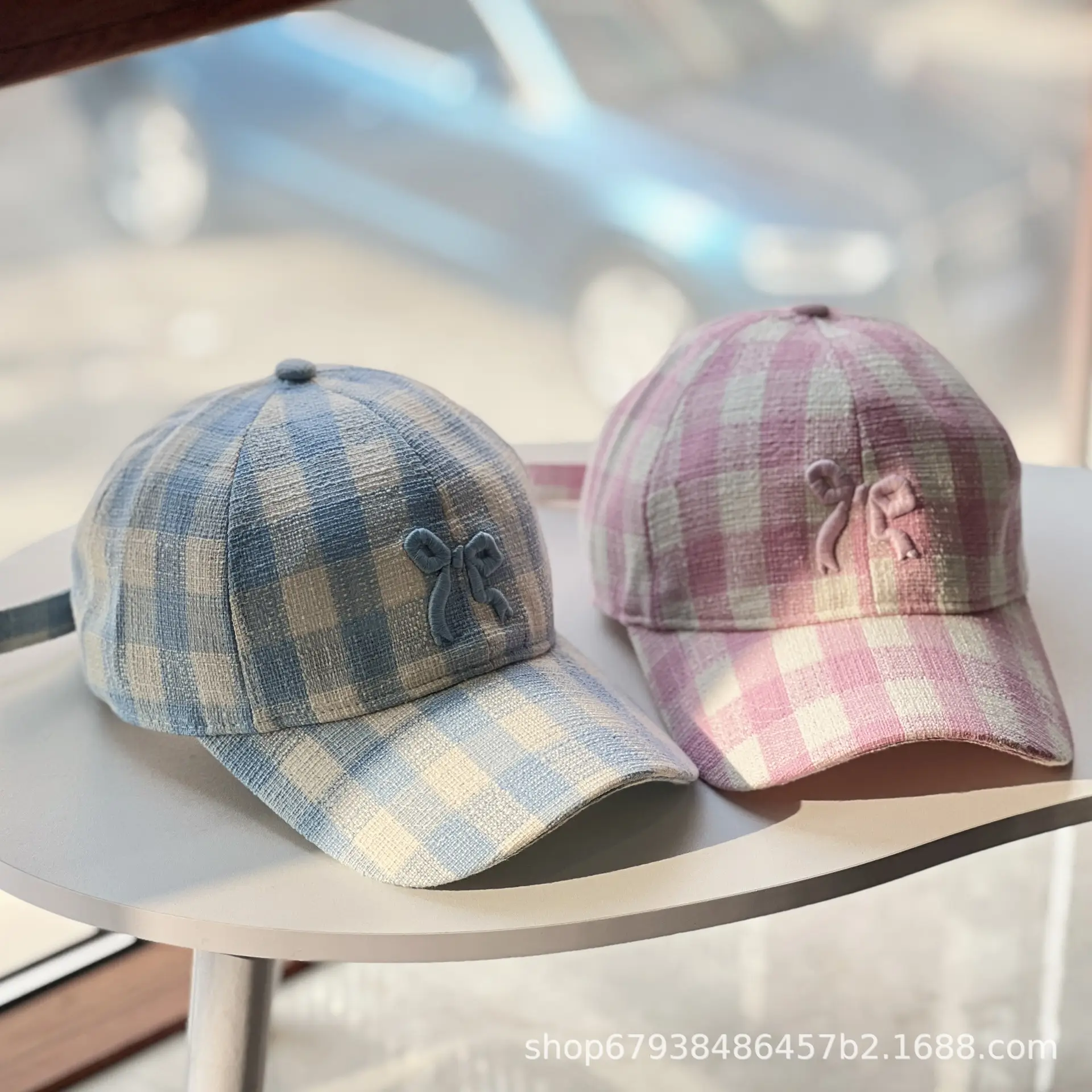 Women's Blue Bow Cap Pure Cotton Four Season Large Bristle — feature 4