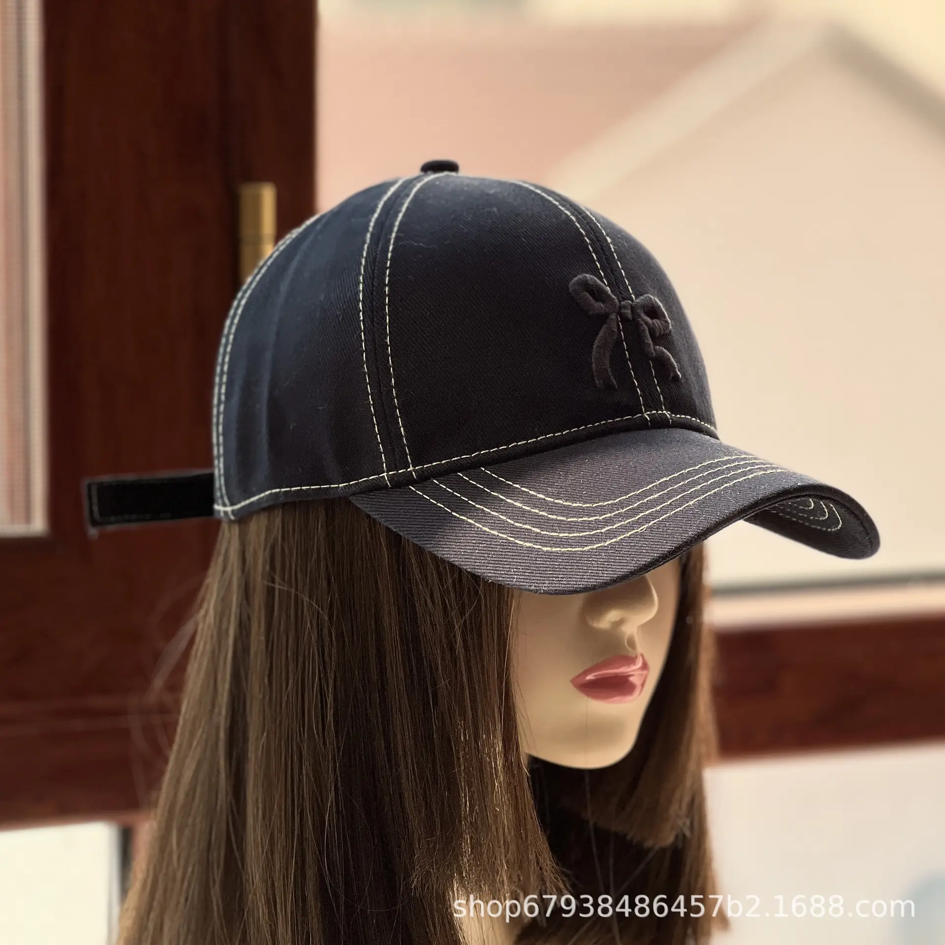 Women's Blue Bow Cap Pure Cotton Four Season Large Bristle — feature 8
