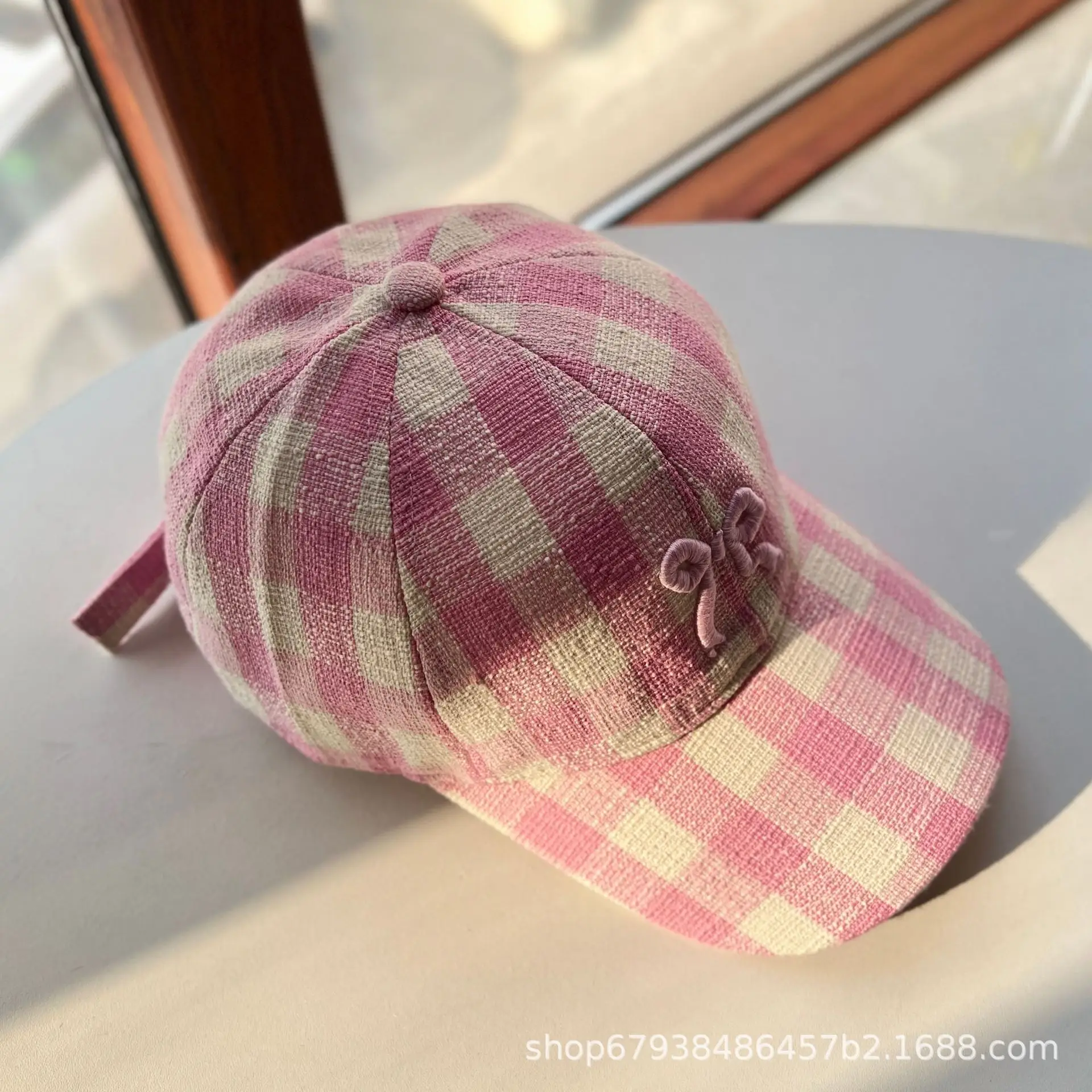 Women's Blue Bow Cap Pure Cotton Four Season Large Bristle - Image 3