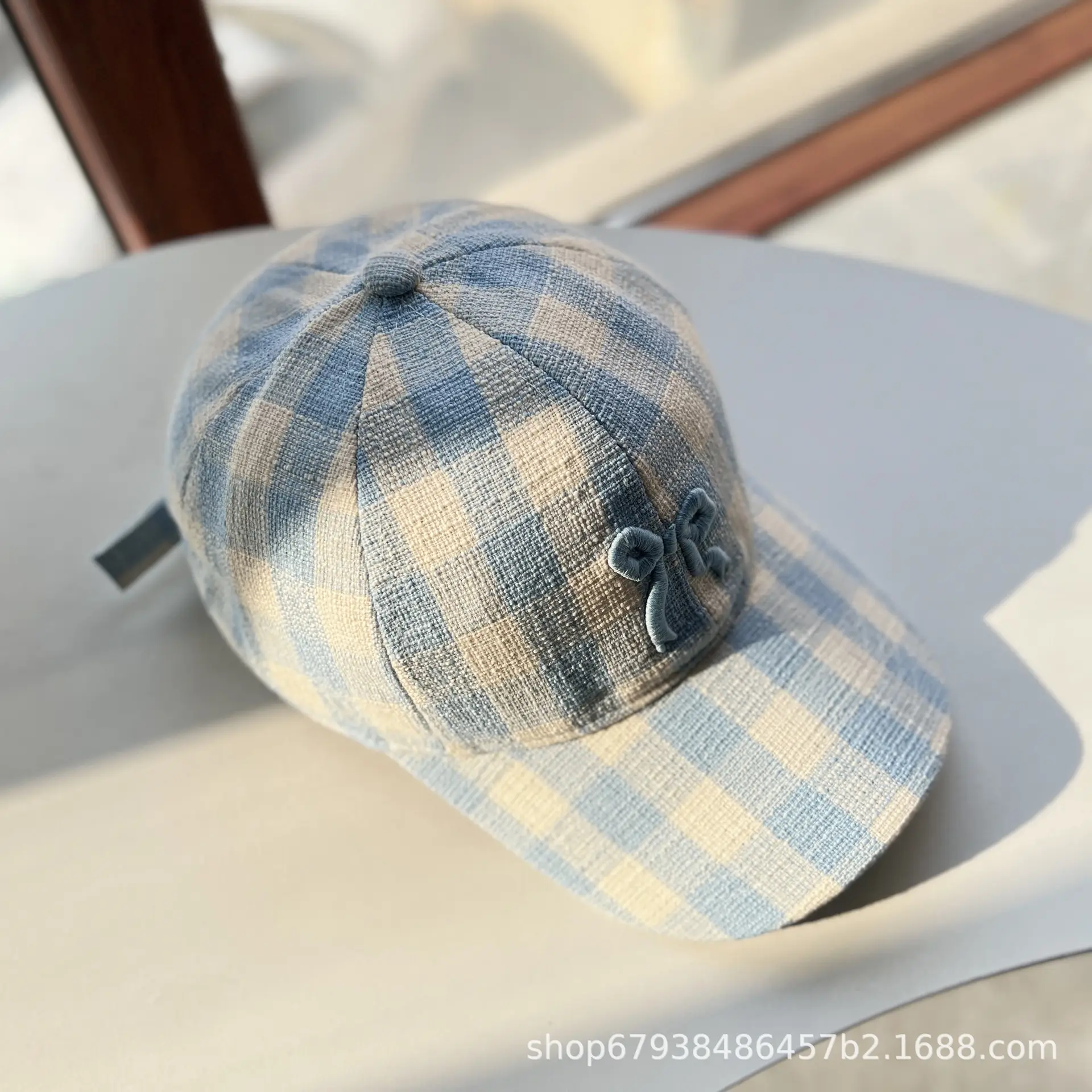 Women's Blue Bow Cap Pure Cotton Four Season Large Bristle - Image 4