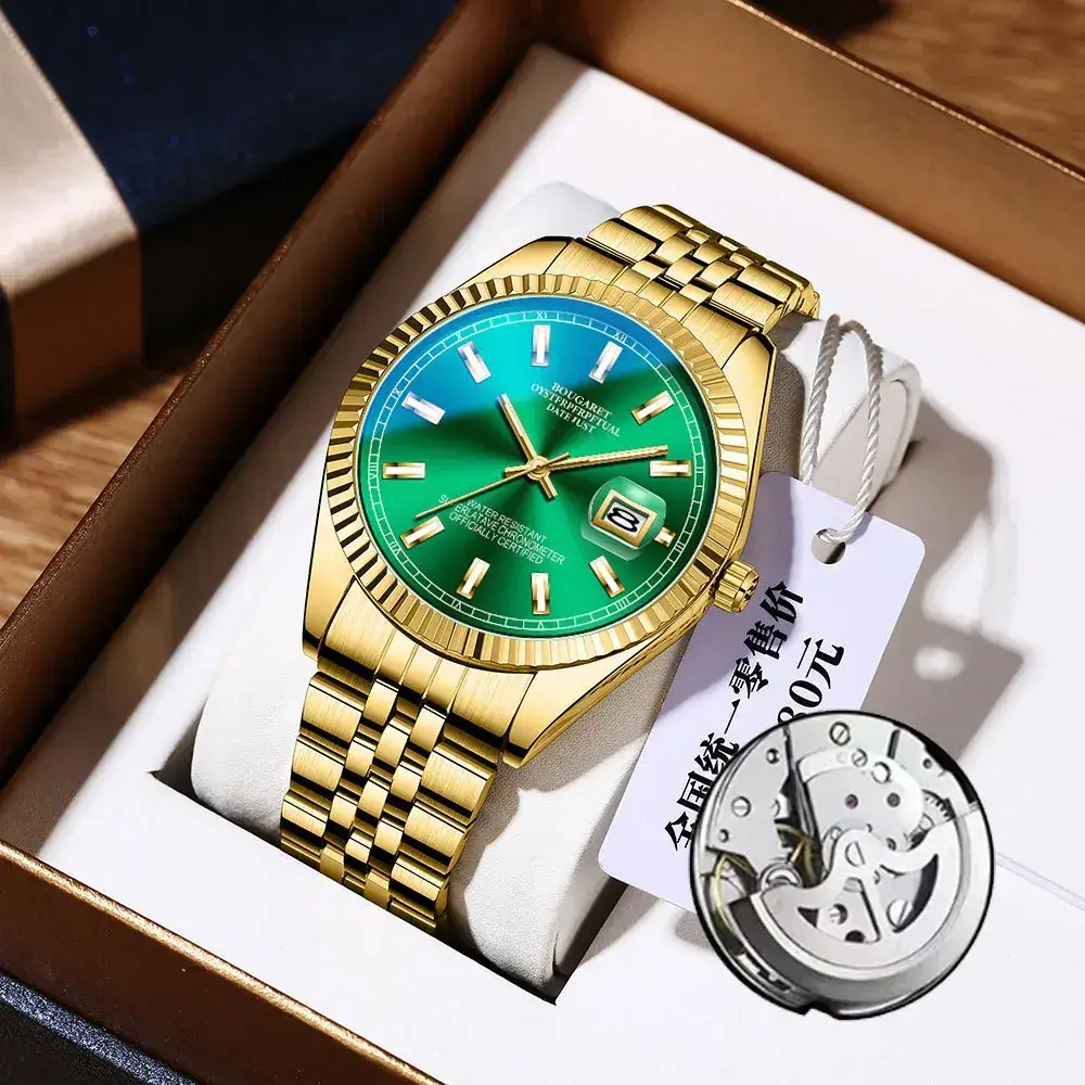 Gold Automatic Men's Watch with Luminous Dial & Stainless Strap - Image 3