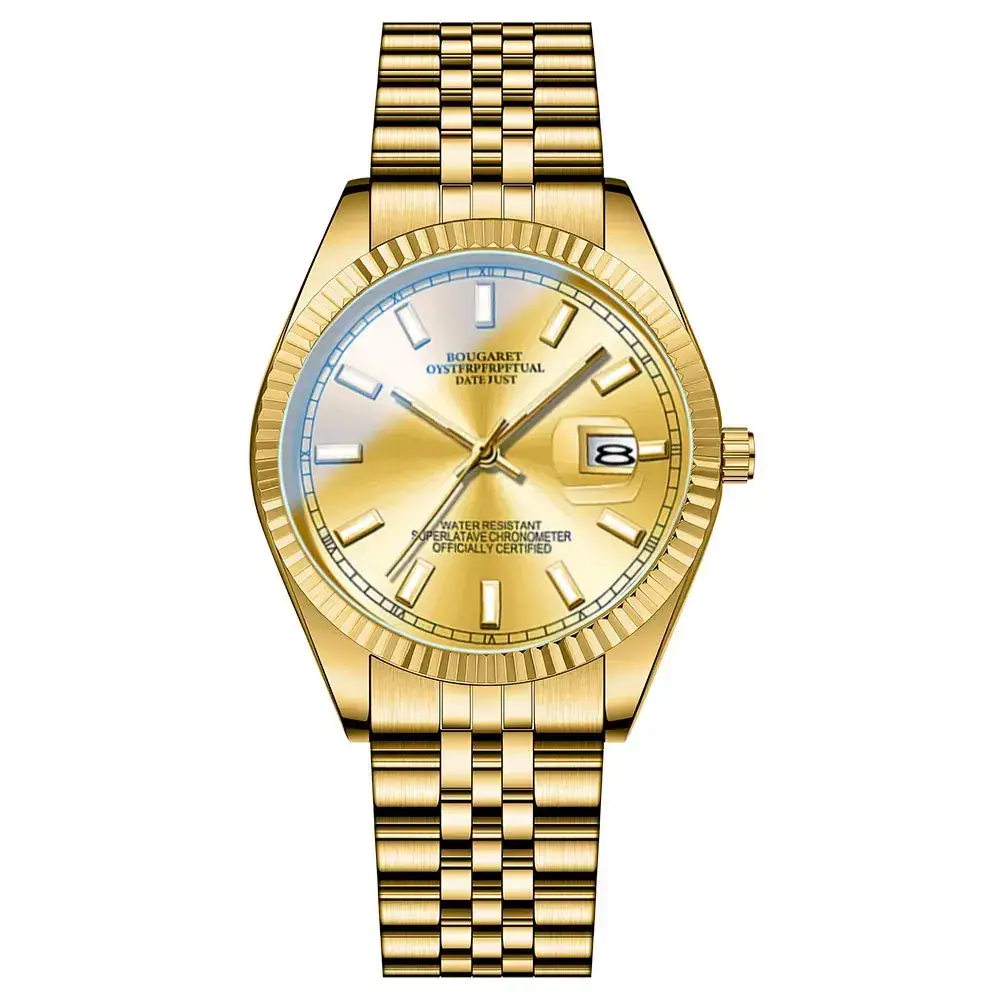 Gold Automatic Men's Watch with Luminous Dial & Stainless Strap - Image 5