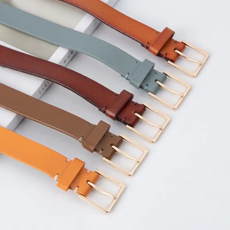 Women's Brown Genuine Leather Belt with Gold Buckle - Image 14