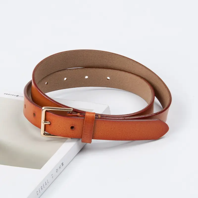 Women's Brown Genuine Leather Belt with Gold Buckle - Image 15