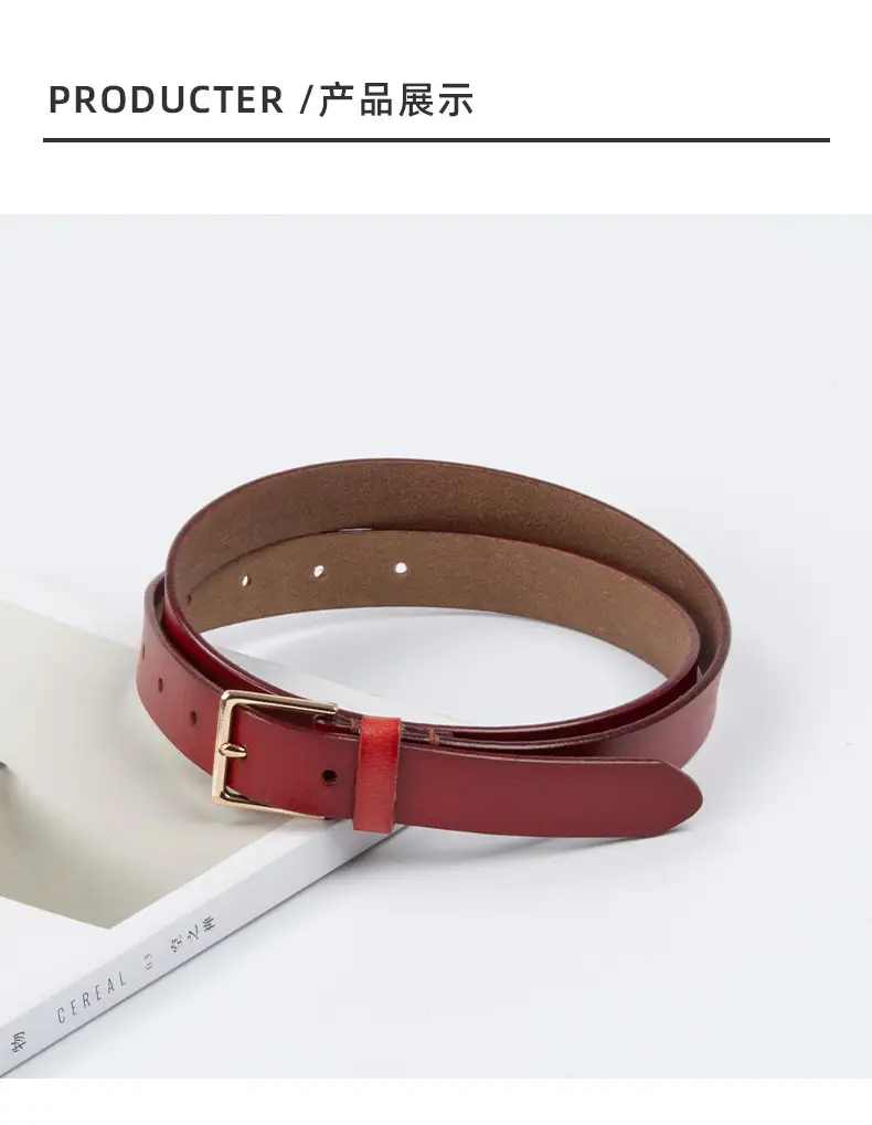 Women's Brown Genuine Leather Belt with Gold Buckle — feature 10