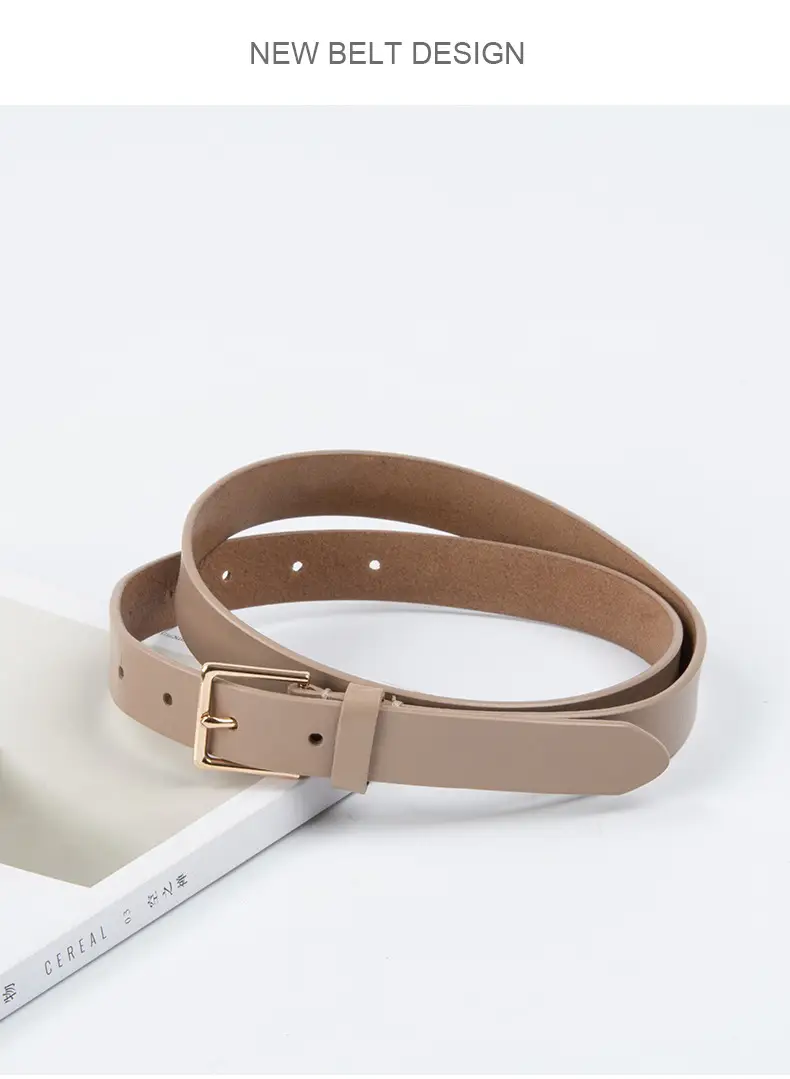 Women's Brown Genuine Leather Belt with Gold Buckle — feature 11