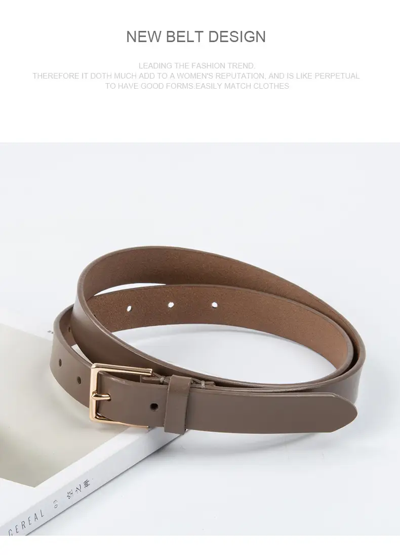 Women's Brown Genuine Leather Belt with Gold Buckle — feature 12