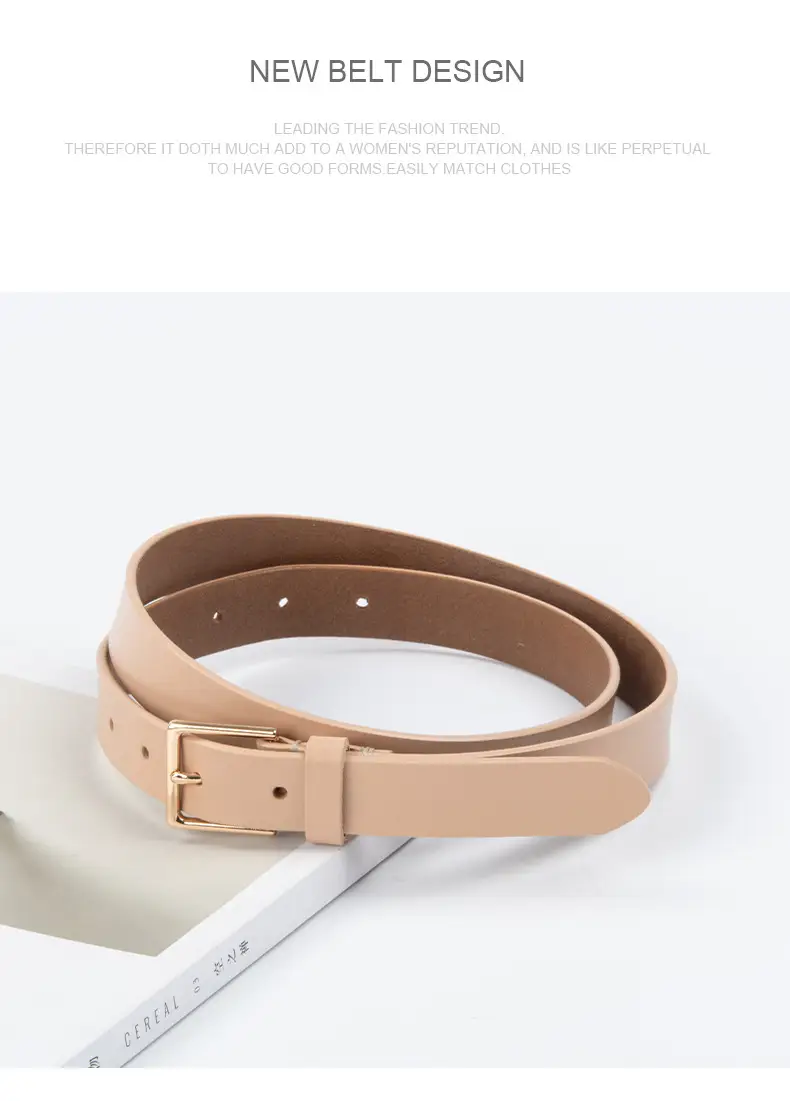 Women's Brown Genuine Leather Belt with Gold Buckle — feature 13